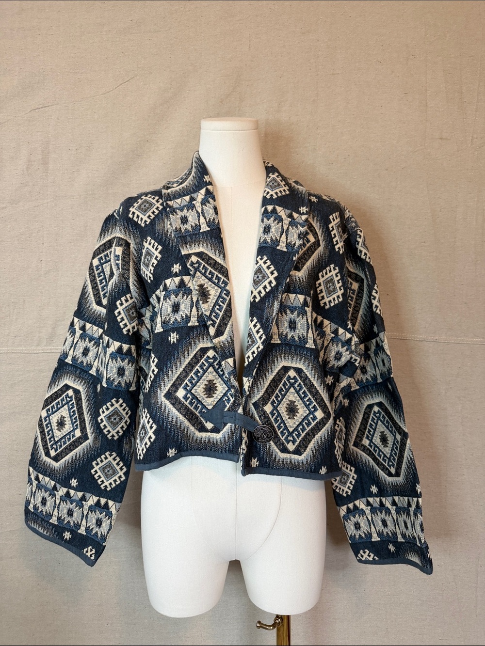 Vintage Southwestern Cropped Jacket in Navy and Cream